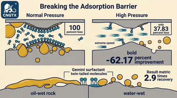 High-pressure reduced adsorption mechanism and Gemini surfactant system